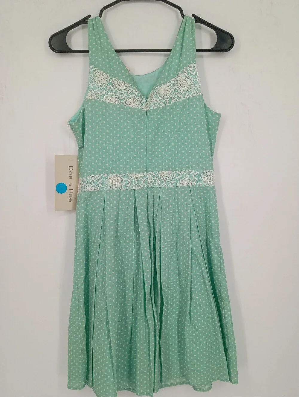 Doe & Rae Mint Polka Dot Lace Trim Coquette Cottagecore Mini Sundress